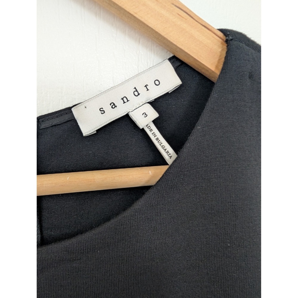 Sandro Black Sleeveless Peplum Ruffle Sheath Dress Size 3 Exposed Zipper - Picture 5 of 6